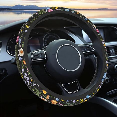 Unisex-lenkradbezug – Rutschfester, Luftgefüllter Lenkradbezug – Lenkradschutz Mit Wildblumenmuster – Autozubehör – Universal – Passend Für Pkw Und Suvs