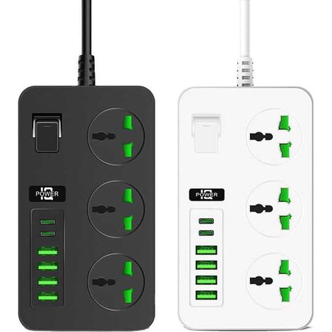 Universelle Verlängerungskabel Mit 6 Usb-anschlüssen, 2 Meter Kabel, Steckdosenleiste Mit Überspannungsschutz, Netzteil, Steckdosenleiste Mit Schalter, Sicherung Und Leitungsschutzschalter, Drehstroms