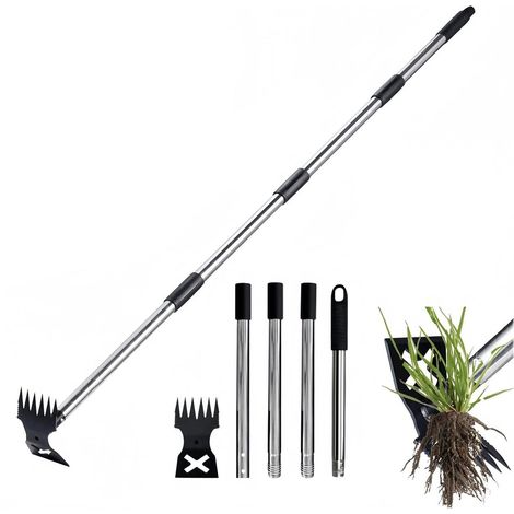 Unkrautstecher Mit 147 Cm Langem Stiel – 2-in-1-handrechen Und Heuwender – Für Garten, Terrasse, Rasen Und Gemüsegarten