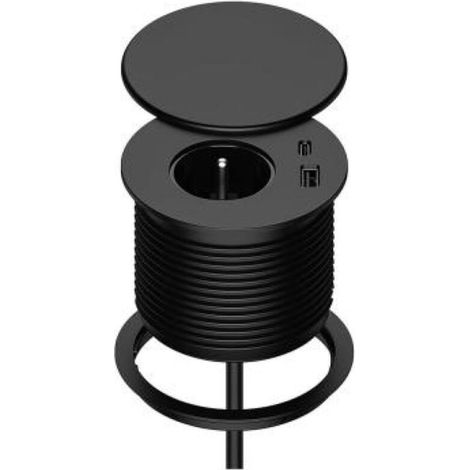 Unterputz-steckdosenleiste Mit 1 Steckdose, 1 Usb-c-anschluss, 1 Usb-a-anschluss, 80 Mm Durchmesser, 1,5 M Kabel, Tischsteckdose Für Küche, Büro, Möbel, Schwarz
