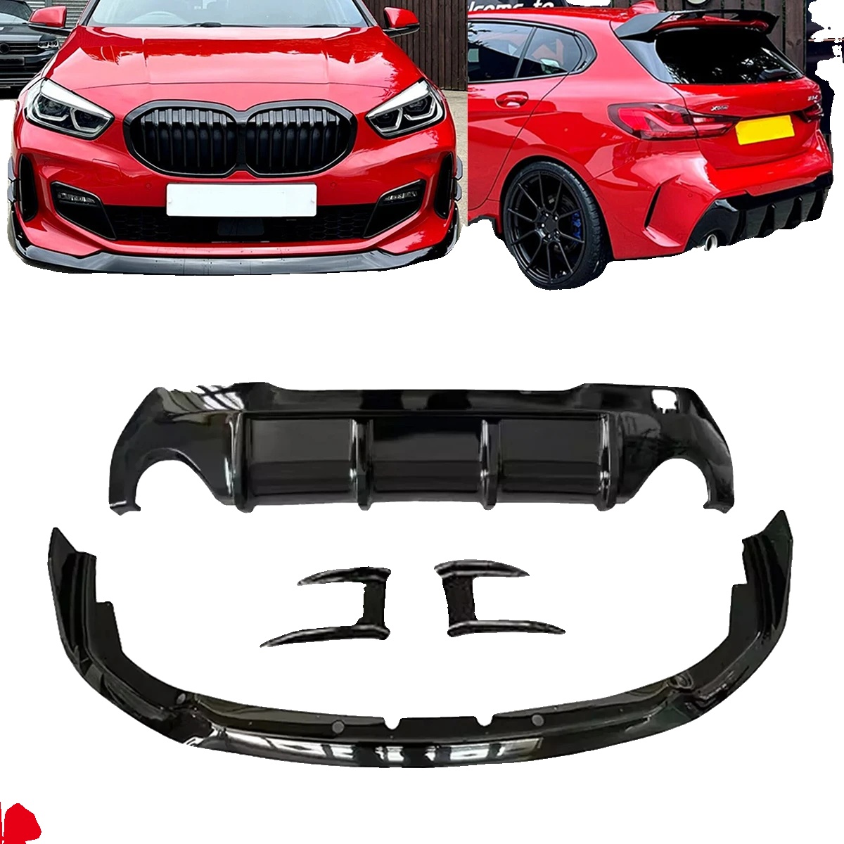 Aero Body Kit, Kompatibel Mit Bmw 1er Reihe F40, M Performance Stil, Direkter Austauschpassform, Glänzendes Schwarz
