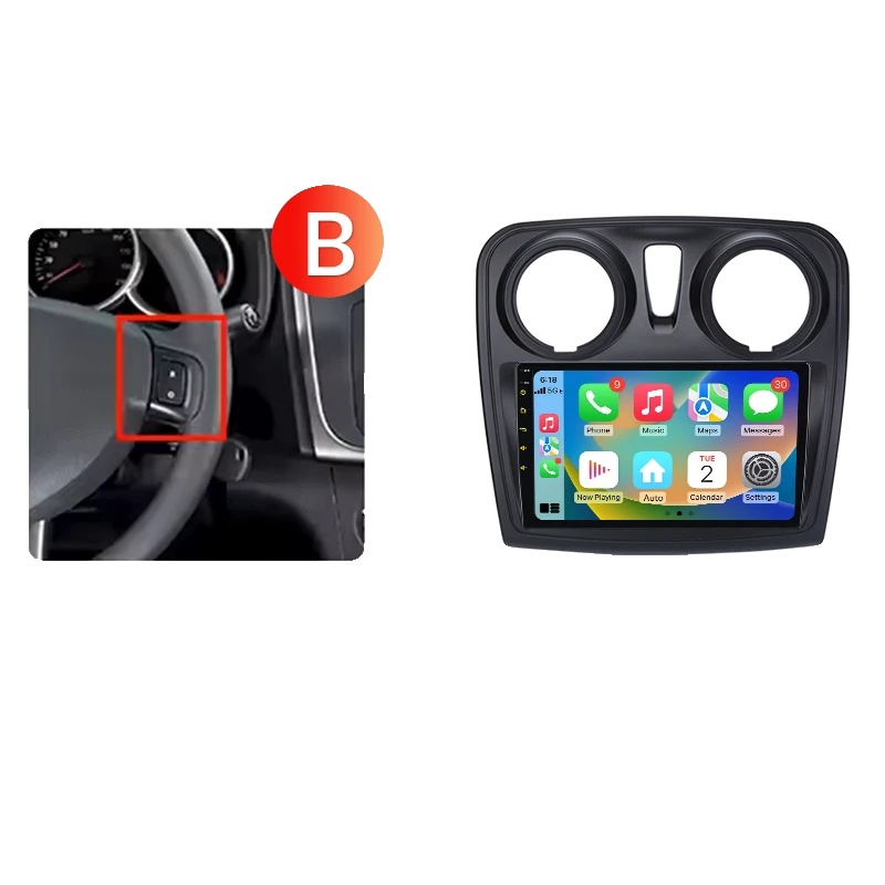 Autoradio, Smarte Konnektivität, Navigationssystem, Kompatibel Mit Renault Logan 2 Sandero 2014-2019 Drahtlos Für Apple, V1 (2gb+64gb)-b