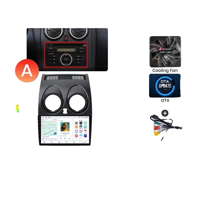 Autoradio, Touchscreen, Multimedia-player, Kompatibel Mit Nissan Qashqai (j10) 2006-2013, Integrierter Kühler, Android, V7 (8gb-256gb) - A