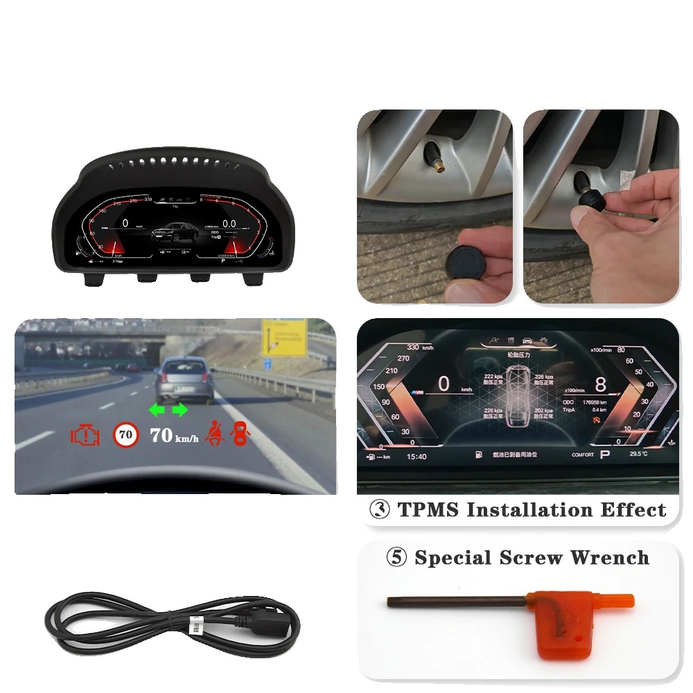 Digitales Instrumentencluster, Kompatibel Mit Bmw 5-6-7 Serie, Head-up-display, Sicherheitsanzeigen, F10 Mit Hud Tpms