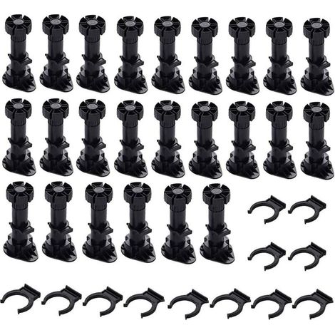 Verstellbare Schwarze Kunststoff-möbelfüße – 24 Stück (120 Mm–150 Mm) – Sockelmontage