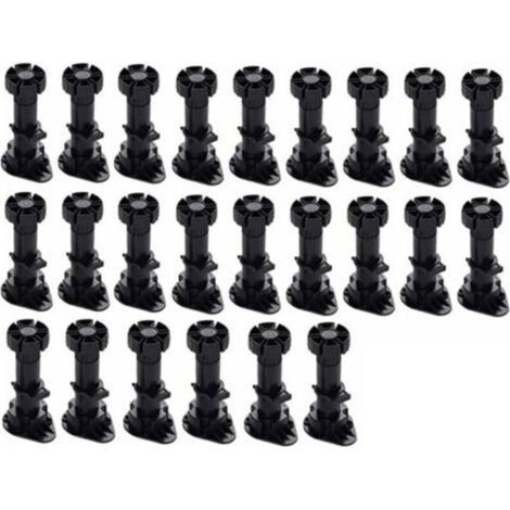 Verstellbare Schwarze Kunststoff-schrankfüße 60-80 Mm, 24er-packung, Stabiler Standfuß Mit Befestigungsclip, Für Küchenmöbel Und Sofas