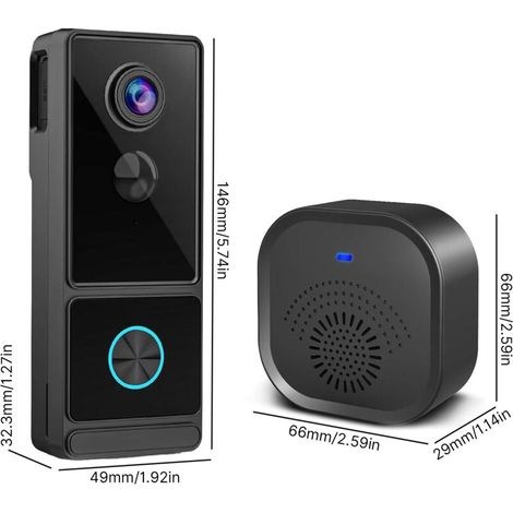 Video-türklingelkamera, 2,4-ghz-wlan, 2k-auflösung, 3 Megapixel, Nachtsicht Mit Klingelton, Pir-bewegungserkennung, Zwei-wege-audio, Cloud-speicher, App-steuerung, Ip54 Wasserdicht, Intelligente Draht