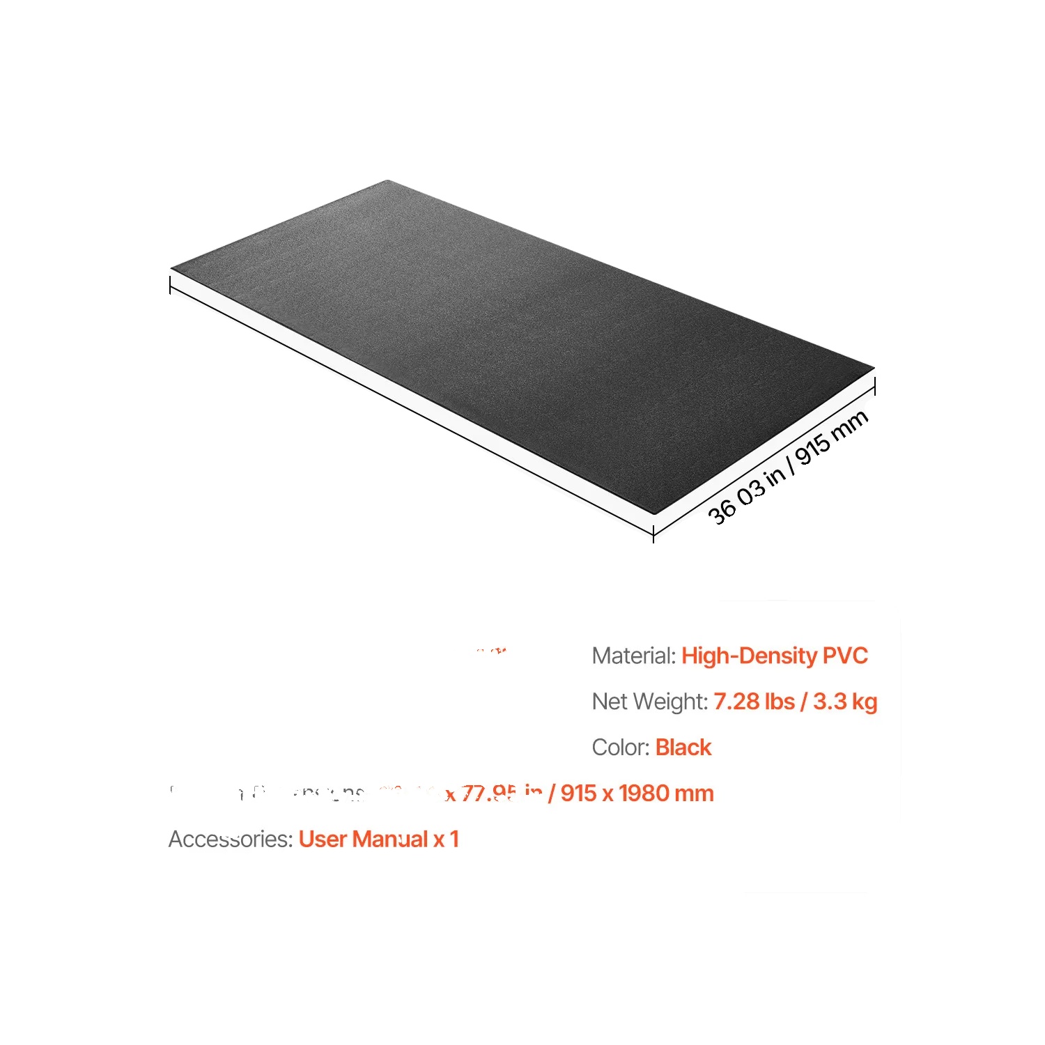 Laufbandmatte, Hochdichtes Pvc, Geräuschreduzierung, 36x79in 0.24in