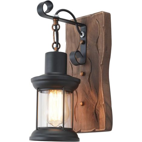 Vintage-industrie-wandleuchte – Rustikale Beleuchtung – Schwarze Innenwandleuchte Aus Holz Und Metall Im Landhausstil – Ideal Für Esszimmer, Flur, Hotel, Bar Oder Wintergarten