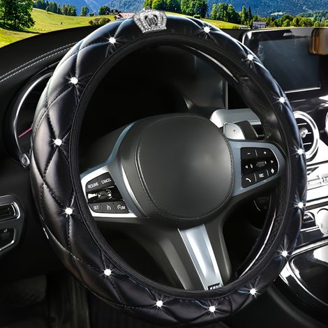 Vollständig Glitzernder Lenkradbezug – Universeller Lenkradbezug – Zubehör Für Die Fahrzeuginnenausstattung (black Crown)