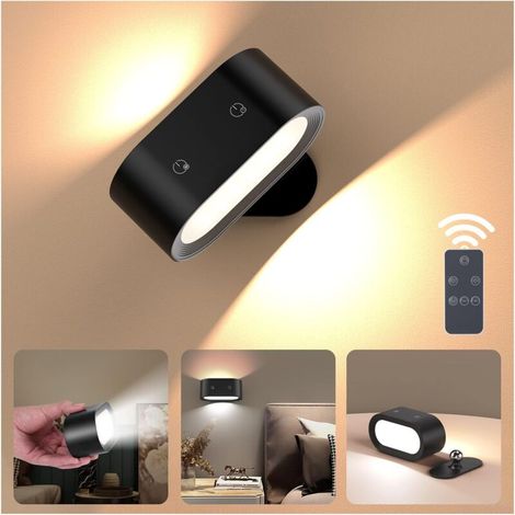 Wandleuchte Für Den Innenbereich Mit Fernbedienung, Kabellose Wandlampe Mit Usb-ladeanschluss, 4 Helligkeitsstufen, 3 Farbtemperaturen, 360° Drehbare Nachttischlampe Fürs Schlafzimmer