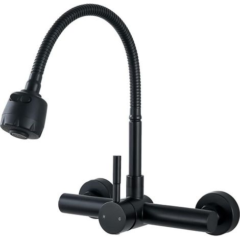 Wandmontierte Küchenarmatur Mit Ausziehbrause, Edelstahl-mischbatterie, Mattschwarze Oberfläche