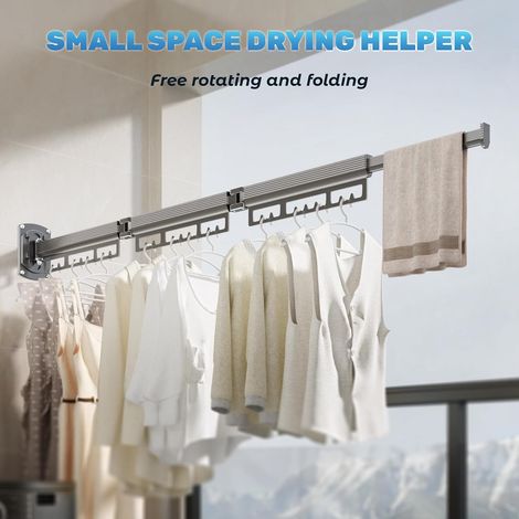 Wandmontierter, Klappbarer Wäscheständer (dreifach), Platzsparend, Tragbar, Ideal Für Balkon, Waschküche Oder Badezimmer, Schwarz