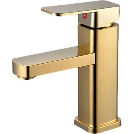 Warm- Und Kaltwasserhahn Für Badezimmer – Geeignet Für Badezimmer, Waschbecken, Spülbecken Usw. – Mit Wasserzulaufschlauch, 1 Stück, Goldfarben
