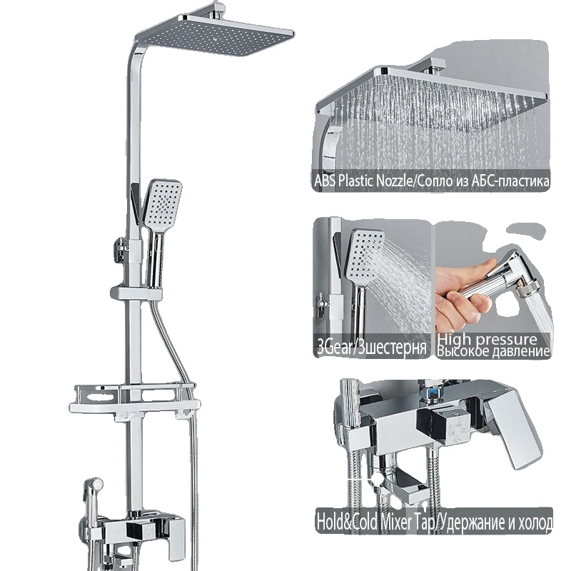 Duscharmatur-set, 4-fach Verstellbar, Modernes Design, Chrom 4 Wege A