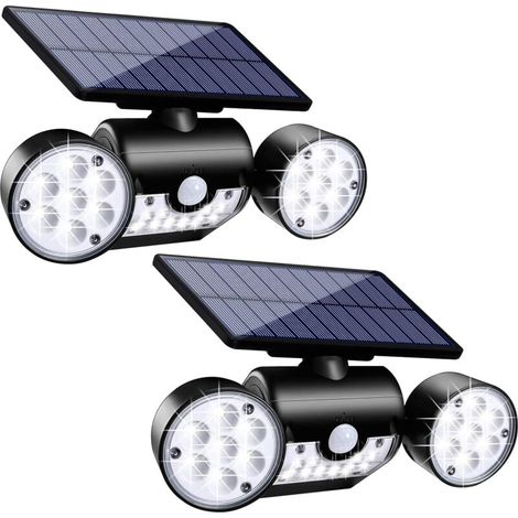 Wasserdichte Led-solar-außenleuchte – Mit Bewegungsmelder, Zwei Strahlern Und 360°-drehung – Ideal Für Gärten – 2 Stück