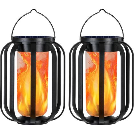 Wasserdichte Solarleuchten Für Den Außenbereich (2er-set) – Flackernde Flammen + Hängeleuchte – Gartenlaterne / Hofdekoration / Tischlampe / Festliche Beleuchtung – Ideal Für Garten, Hof Und Zuhause