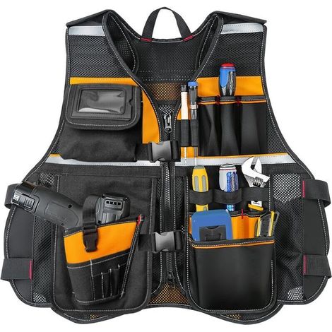 Werkzeugweste, Werkzeugweste Mit 15 Taschen Für Elektriker, Reflektierende Sicherheitsweste Für Profis, Für Holzbearbeitung, Bauwesen, Herren-werkzeugweste Von Debuns