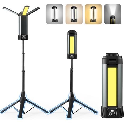 Wiederaufladbare Campinglampe, 137 Cm (54 Zoll), 3 Led-köpfe, Abnehmbarer Ständer, 6000 Mah, 2000 Lumen, Dimmbar, Magnetische Taschenlampe, Für Den Einsatz Im Freien, In Innenräumen Und In Der Werksta