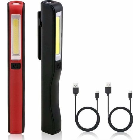 Wiederaufladbare Led-arbeitsleuchte, 2 Stück 350 Lumen Cob-mechanikerlampe, Ultrahelle Taschenlampe, Inspektionslampe Für Auto, Garage, Werkstatt, Heimwerken, Camping Mit Usb-kabel Und Clip, Von Debun