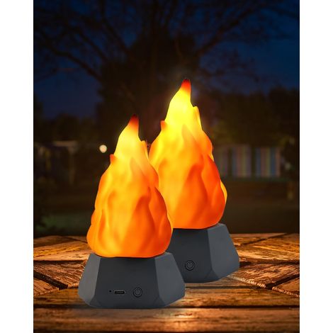 Wiederaufladbare Led-feuerlaterne (2er-pack) – 3 Flackernde Flammenmodi, Nachtlicht Für Wohnung, Terrasse Und Camping – Schwarz