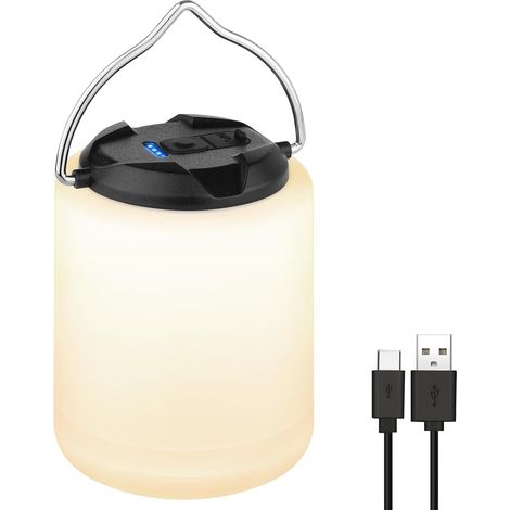 Wiederaufladbare Led-campinglaterne, 200 Lm – 4 Leuchtmodi – Wasserfest – Tragbare Notleuchte Für Hurrikane, Wanderungen Und Überlebensausrüstung – Schwarz