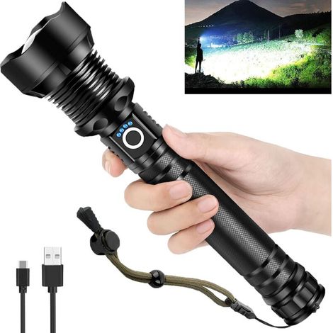 Wiederaufladbare Led-taschenlampe, Ideal Für Notfallsituationen Beim Camping, Für Den Außen- Und Innenbereich, 1 Stück, Schwarz.