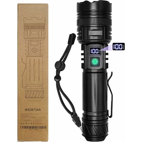 Wiederaufladbare Led-taschenlampe, 20000 Lumen, Extrem Leistungsstarke Led-taschenlampe, 5 Leuchtmodi, Ip65 Wasserdicht, Wiederaufladbare Taktische Led-taschenlampe Für Camping, Wandern Und Notfälle