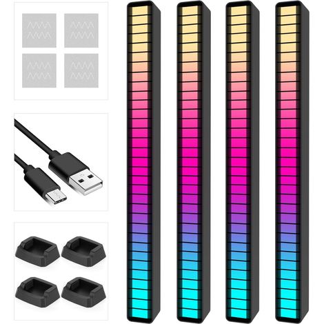 Wiederaufladbare Rgb-soundlampe – Musikalischer Rhythmus Und Sprachsteuerung – Ambientebeleuchtung Für Auto Und Spielzimmer (4 Stück)