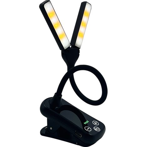Wiederaufladbare Usb-leselampe – 8 Helligkeitsstufen, 8 Stunden Akkulaufzeit – Klemmbare Leselampe – Klemmbare Nachttischlampe – Schwarz