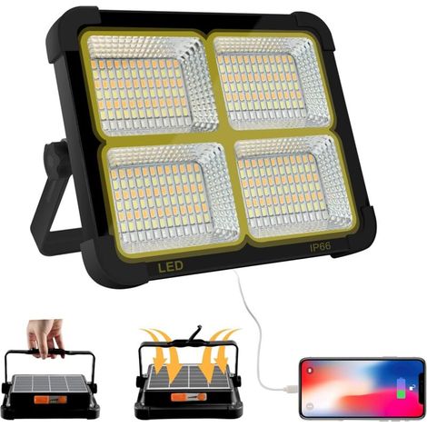 Wiederaufladbarer 100w 10000lm Led-flutlichtstrahler, Tragbare Arbeitsleuchte Mit Solarpanel, 16500mah Usb-akku, Für Camping, Baustelle, Garage, Werkstatt [energieklasse A+]