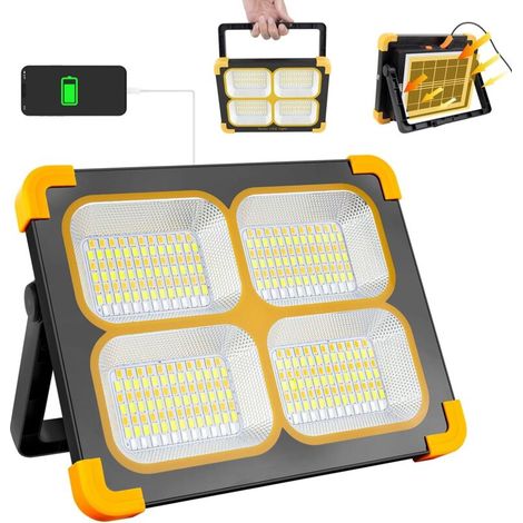Wiederaufladbarer Led-fluter, 100 W, 10000 Lm, Baustellenleuchte, Tragbare Arbeitsleuchte Mit Solarpanel, 348 Leds, 4 Beleuchtungsmodi, Magnetische Befestigung, Ideal Für Camping, [energieklasse G]