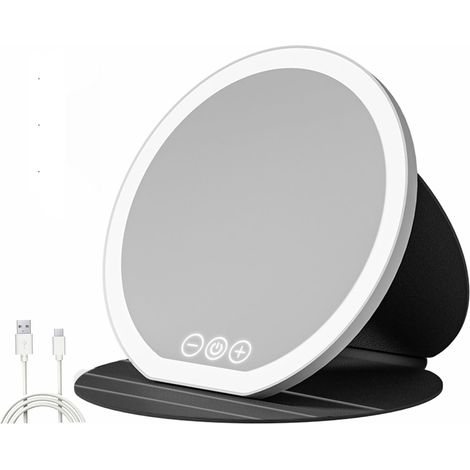 Wiederaufladbarer Reisekosmetikspiegel – Tragbarer Und Beleuchteter Schminkspiegel – 3 Helligkeitsstufen – Kompaktes Lcd-display – Led-tischspiegel Fürs Badezimmer – Touchscreen – Schwarz