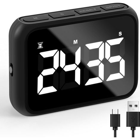 Wiederaufladbarer Usb-digitaltimer – Großes Display – Einstellbarer Alarm – Magnetisch – Eieruhr – Ideal Für Küche, Kinder Und Büro – Schwarz