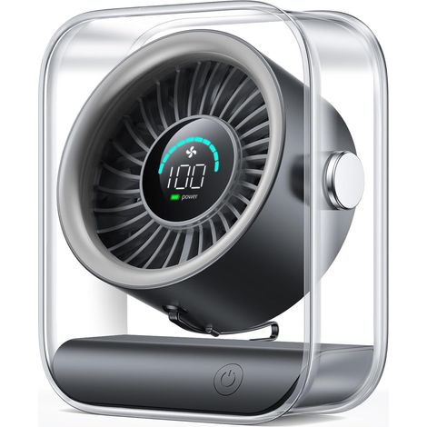 Wiederaufladbarer Usb-tischventilator – Turbo, 100 Geschwindigkeitsstufen, Digitalanzeige, 90°-drehung, Leise, Für Schlafzimmer, Büro Und Reisen (schwarz)