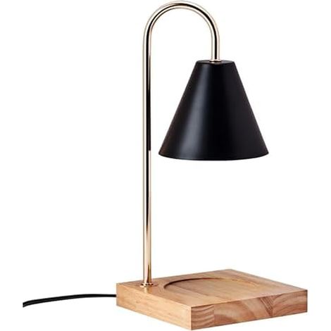 Wärmelampe Im Kerzenstil – 15 X 15 X 34 Cm – Schwarzer Metallschirm – Holzsockel – Mit Dimmer