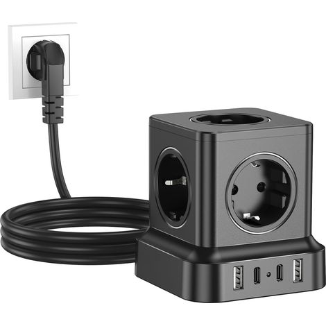 Würfelförmige Steckdosenleiste Mit Usb-anschlüssen, 5-fach Steckdosenleiste (2 Usb-c Und 2 Usb-a), 9-in-1 Steckdosenleiste Mit Schalter, 1,8 M Verlängerungskabel, Für Büro Und Zuhause, Schwarz