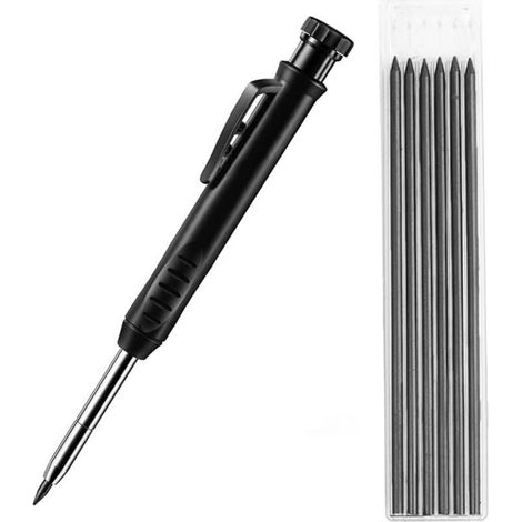Zimmermannsbleistift, Tischlerbleistift, Druckbleistiftmarker, Tieflochmarker Mit Spitze, Mit 6 Minen, Für Die Baustelle, Markierungslehre (schwarz), Von Debuns