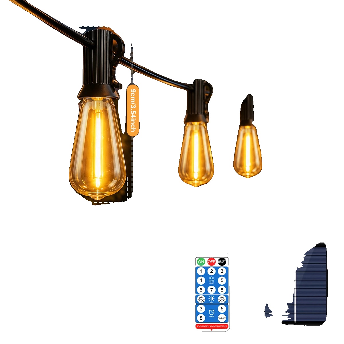 Außen Solar Led Lichterkette, Fernbedienung, Wetterfest, 18m 30lampen