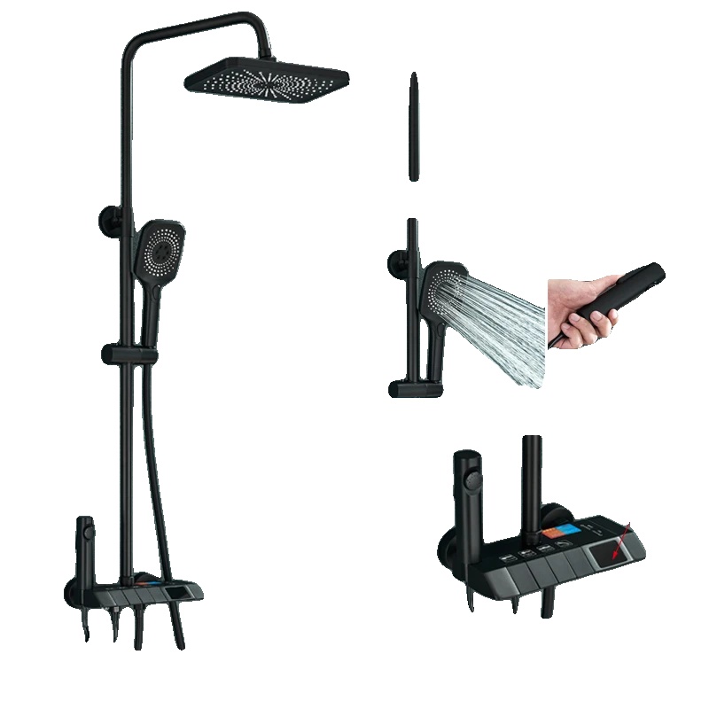Duschsystem, Regenduschenfunktion, Handbrausefunktion, Schwarz-mit Display