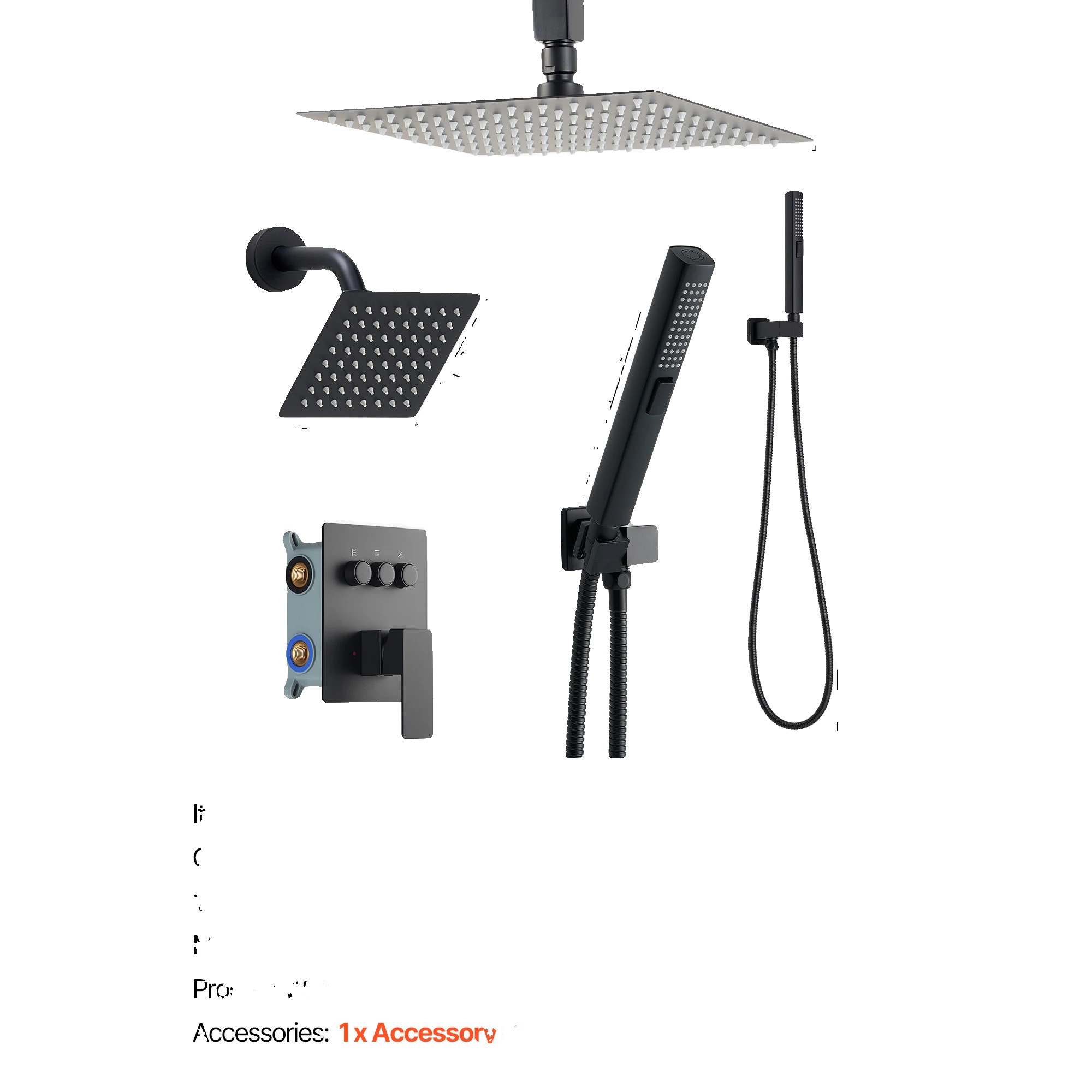 Duscharmatur Set, 3-in-1 System, Langlebiges Design, 10in Typ2