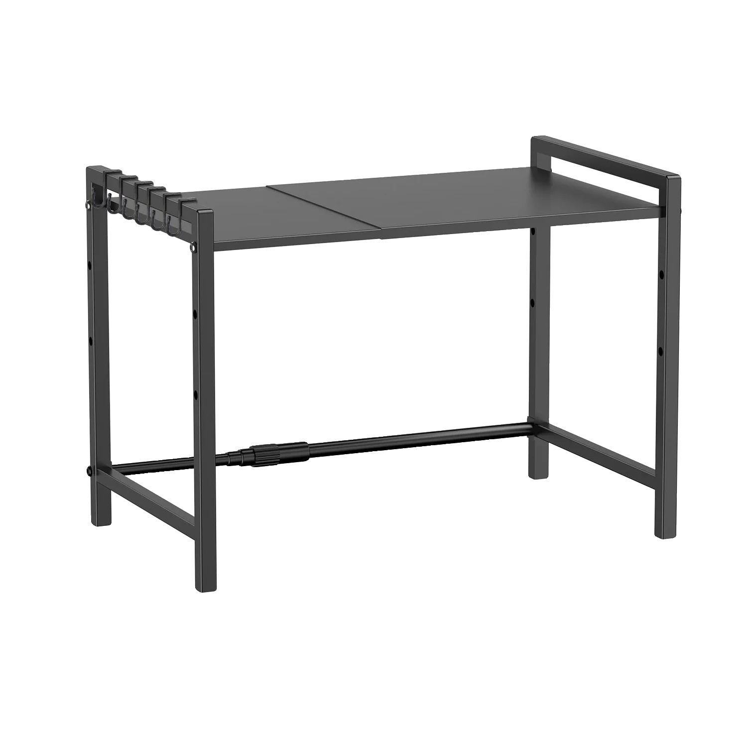 Mikrowellenlagerregal, Verstellbares Design, 6 Haken Enthalten, Schwarz