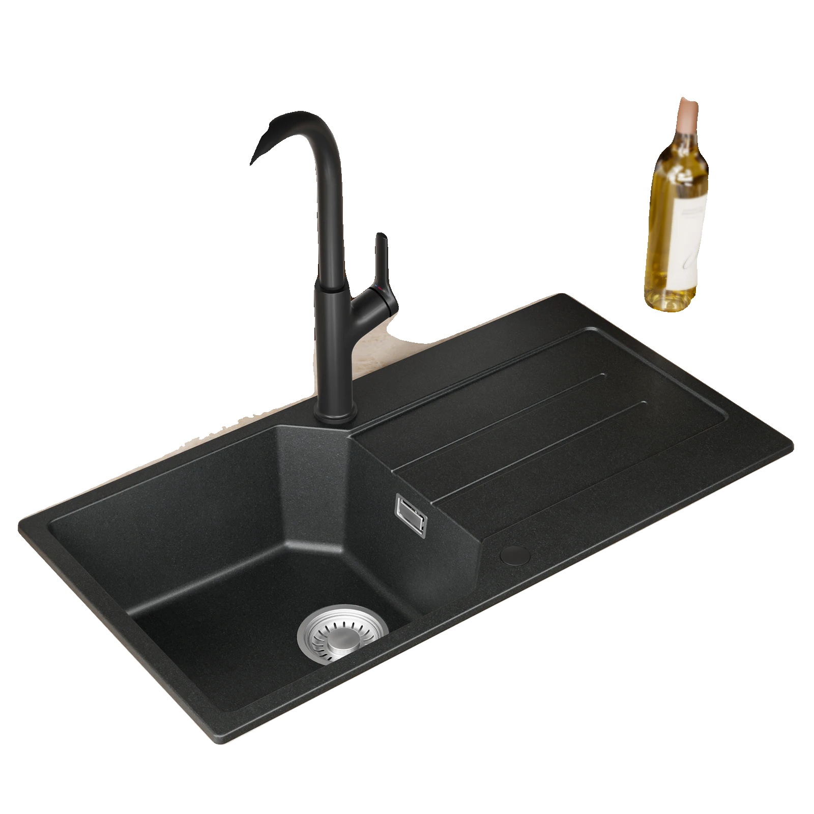 Küchenspüle, Unterbau-design, Geräuschreduzierungseigenschaften, Schwarz