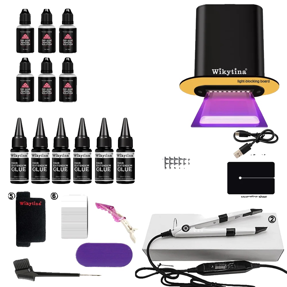 Haarverlängerungs-kleber-set, Schnell Trocknender Kleber, Einfache Anwendungstools, Uv-licht-set 3-