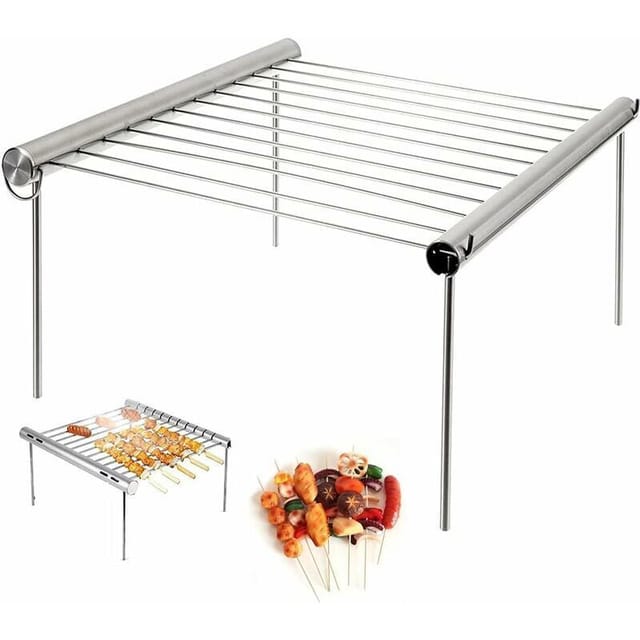Ahlsen - Tragbarer Edelstahlgrill, Mini-grill, Tragbarer Campinggrill, Tragbarer Klappgrill Für Den Außenbereich, Einfacher Tragbarer Grill Für Den Grill Zu Hause, Picknick Im Freien