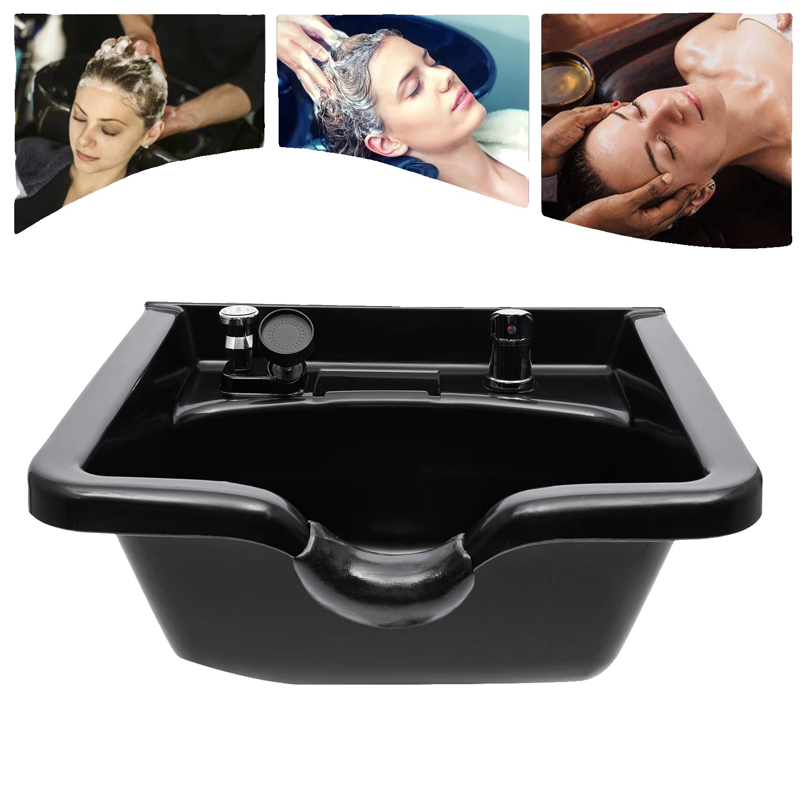 Shampoo-schüssel, Abs-material, 55,55025cm Abmessungen, Wand- & Stuhlmontage, 1m Feder-schlauchlänge, Pop-up-abflussart