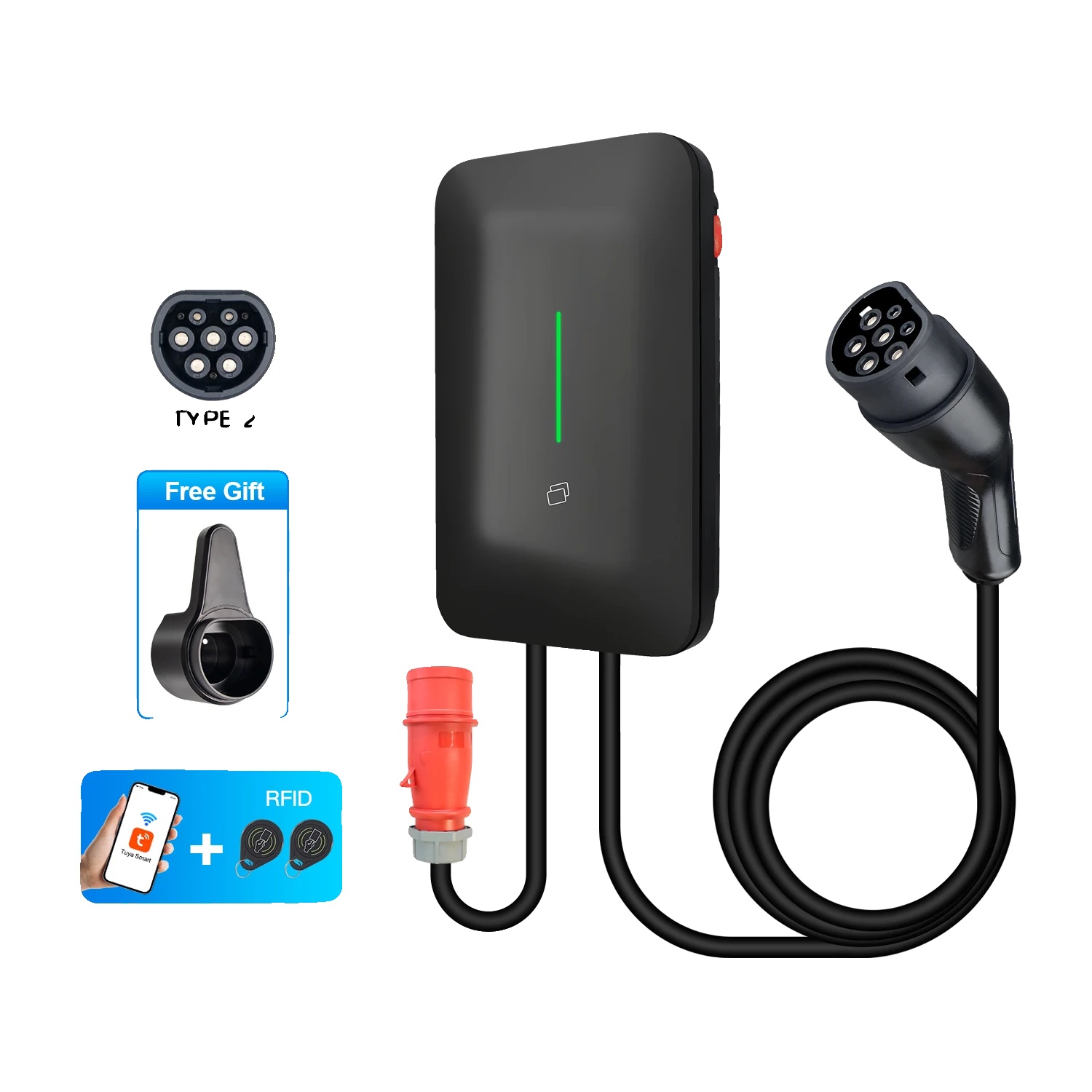 Ev-ladestation, Intelligente App-steuerung, Einstellbare Stromstärken, Eu-22kw, Typ2