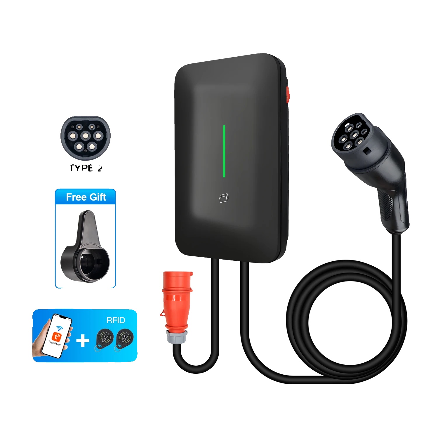 Ev-ladestation, Intelligente App-steuerung, Einstellbare Stromstärken, Eu-11kw, Typ2-b