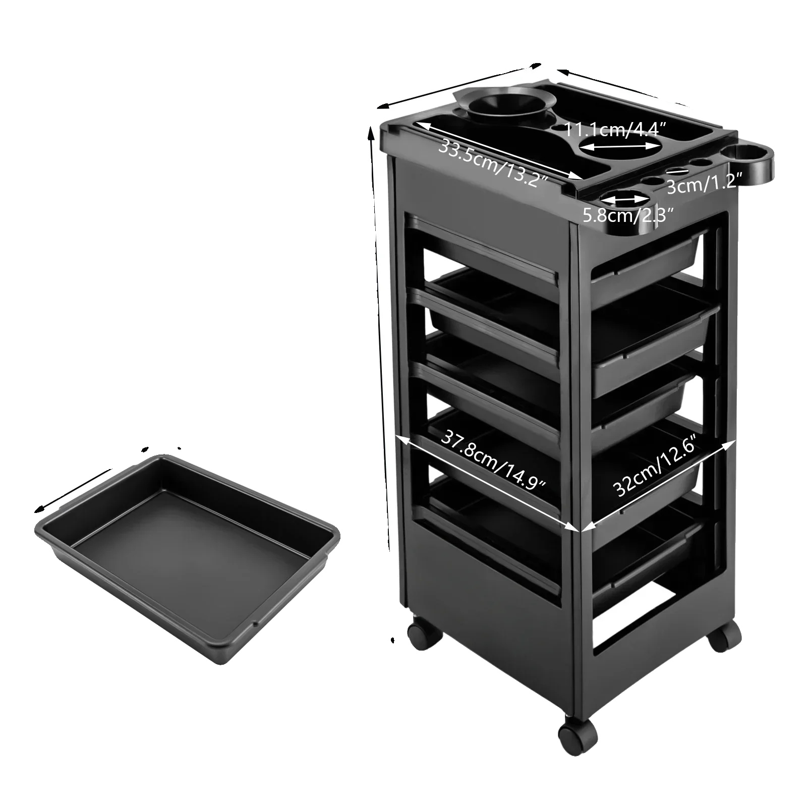 Salonwagen, 5 Schichten, Ergonomischer Griff, Schwarz