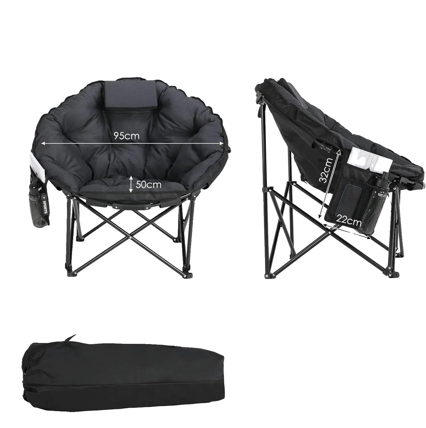 Campingstuhl, Gepolstert, Klappbares Design, Schwarze 1 Stück Stühle